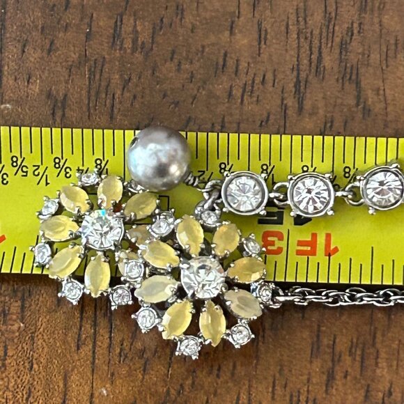 Ann Taylor Vintage Silver Necklace With Yellow Floral Accents & Crystal Details - Picture 16 of 16